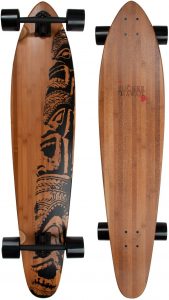 2. Enjoy your ride with Freeriding longboard by Jucker Hawaii It is one of the elegant longboards for free ride tricking. The incredible shape and flexibility make it Jucker Hawaii's first-ever perfect longboard. The design is beautiful and robust, and the board design of kicktail helps in doing tricks while you ride. When you search for brands that provide you beauty and functionality, the Hawaiian board will rank among a few first. The Hawaiian longboard brought the feel and inspired look like you are flowing and cruising down the hill right towards the beach below. The beautiful bamboo board is made of maple wood, and it has fiberglass bamboo lamination on it. The lamination allows incredible lightweight, and you can ride in the way you want. It is not wrong to say that it is one of the all-purpose boards. The deck is dropped through the mount and 42 inches in size that ensure stability. The size of the board is good enough to carry it around in your backpack anywhere. Wheels are made of good quality material and go along with the deck size. Trucks are aluminum seven inches with ABC 7 bearings for smooth and standard speed.