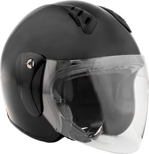 Fuel Helmets SH-WS0014 Open Face Helmet with Shield, Gloss Black, Small
